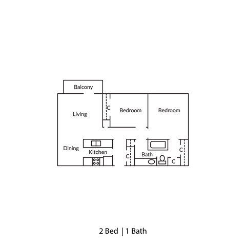 a floor plan of 2 bed  1 bath